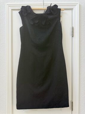 SD Collection Black Sheath Dress 14 3D Floral Neckline Cocktail Wedding Guest